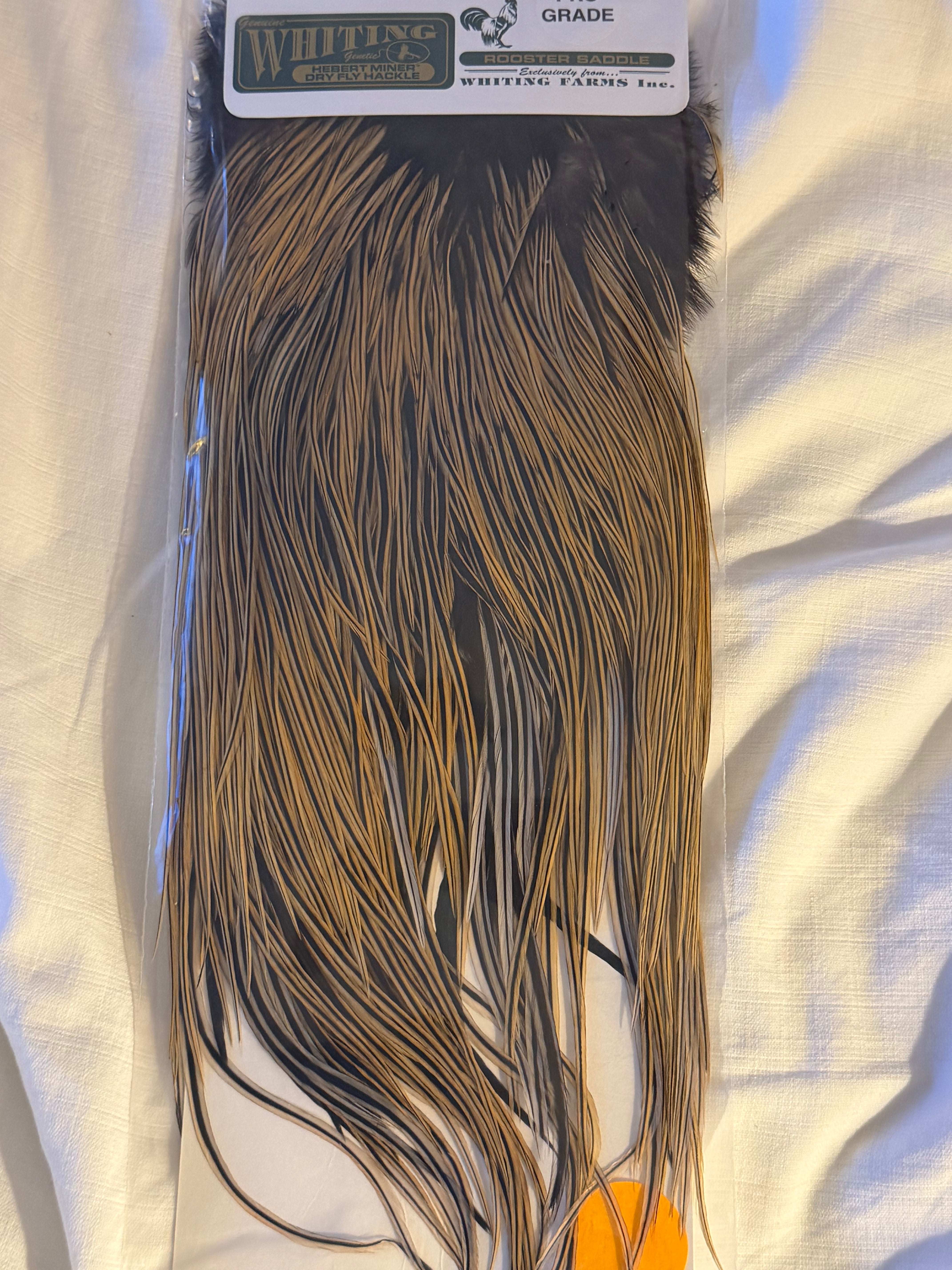 Whiting Hebert Miner Pro Grade Dry Fly Hackle Rooster Saddle - Golden Badger