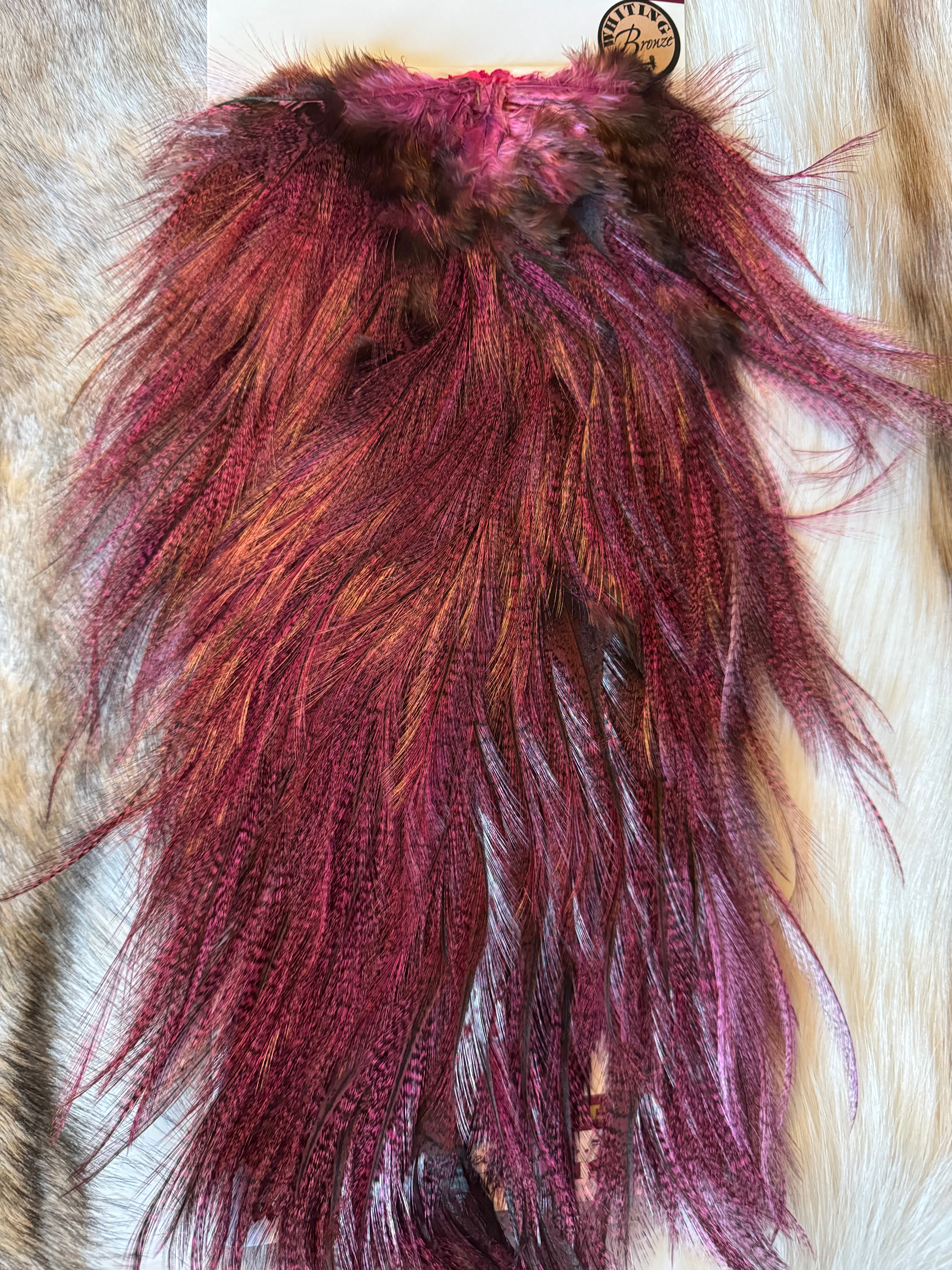 Whiting Capes - COQ DE LEON - Rooster Saddle (Bronze) - Badger Dyed Pink