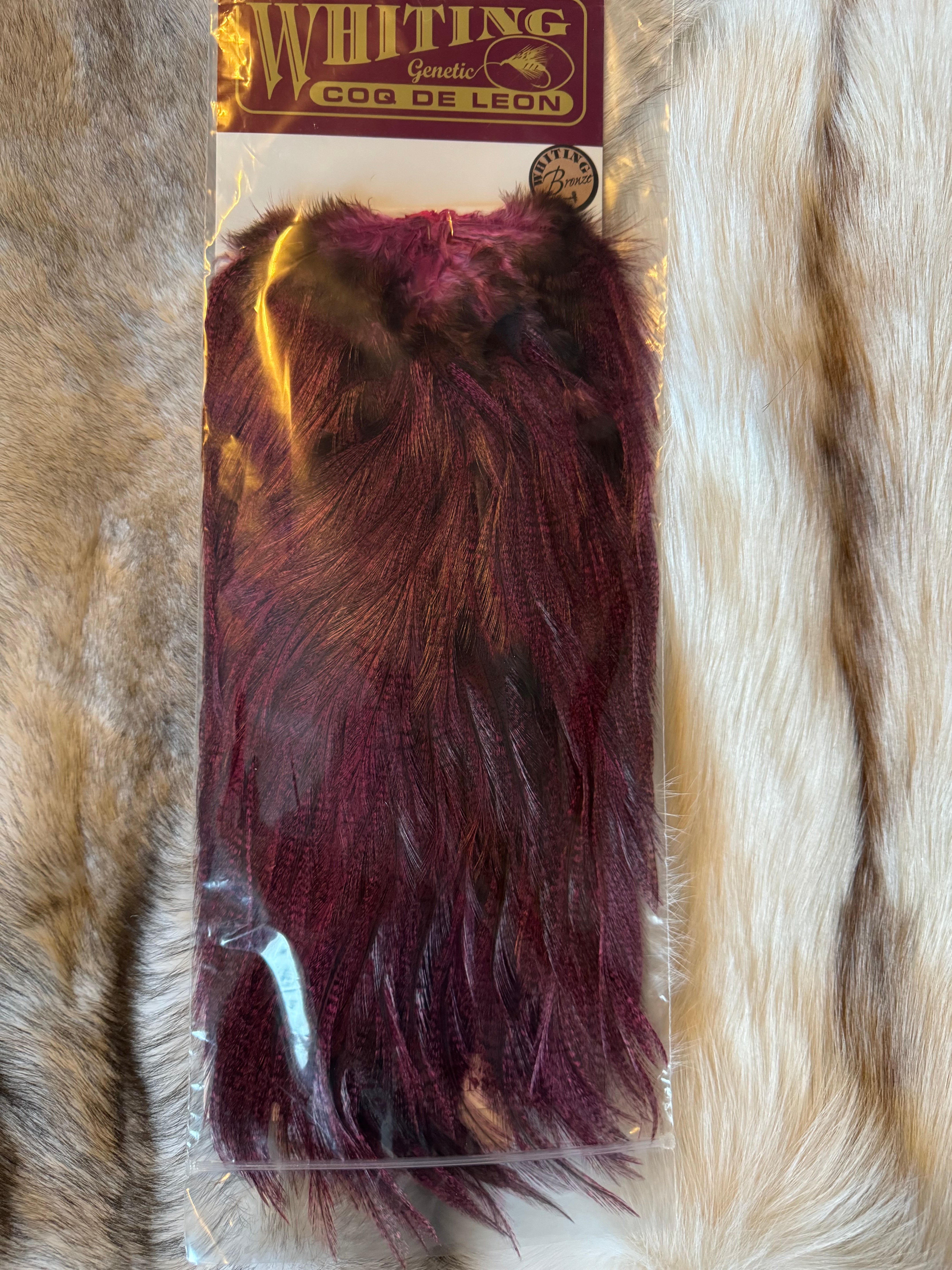 Whiting Capes - COQ DE LEON - Rooster Saddle (Bronze) - Badger Dyed Pink
