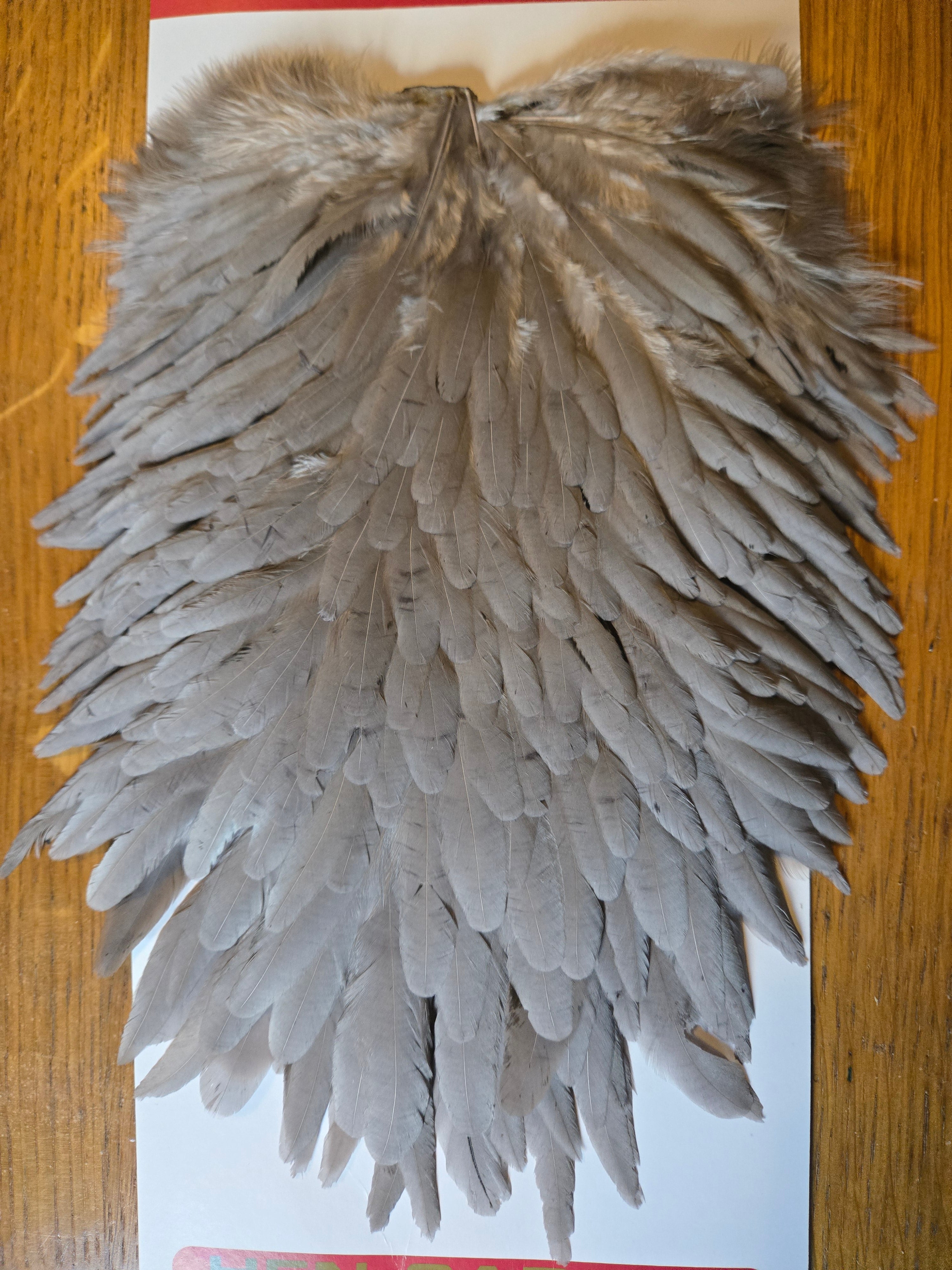 Whiting Wet Fly Hackle - Hen Saddle White Dyed Medium Dun (4)