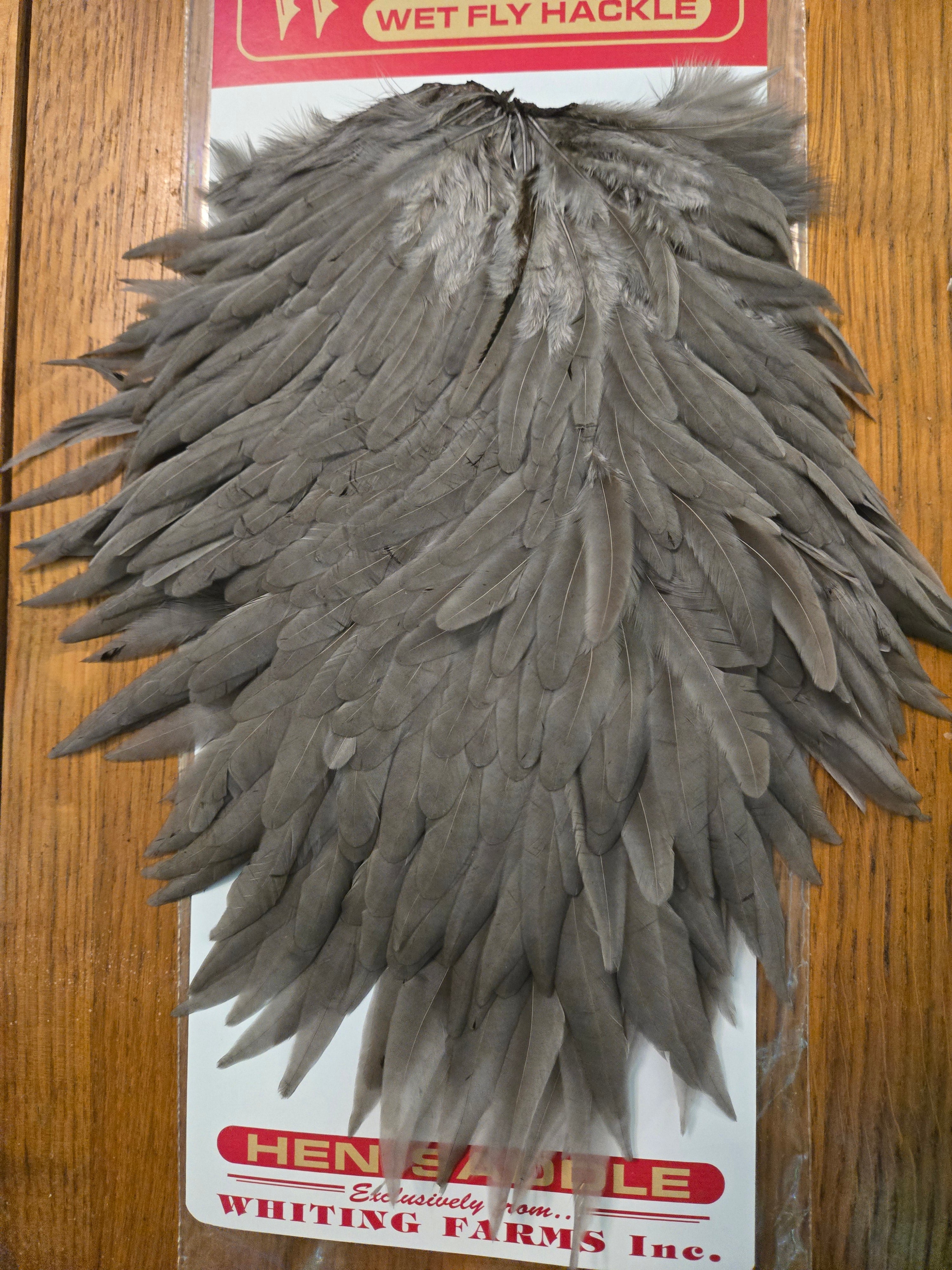 Whiting Wet Fly Hackle - Hen Saddle White Dyed Dark Dun (10)