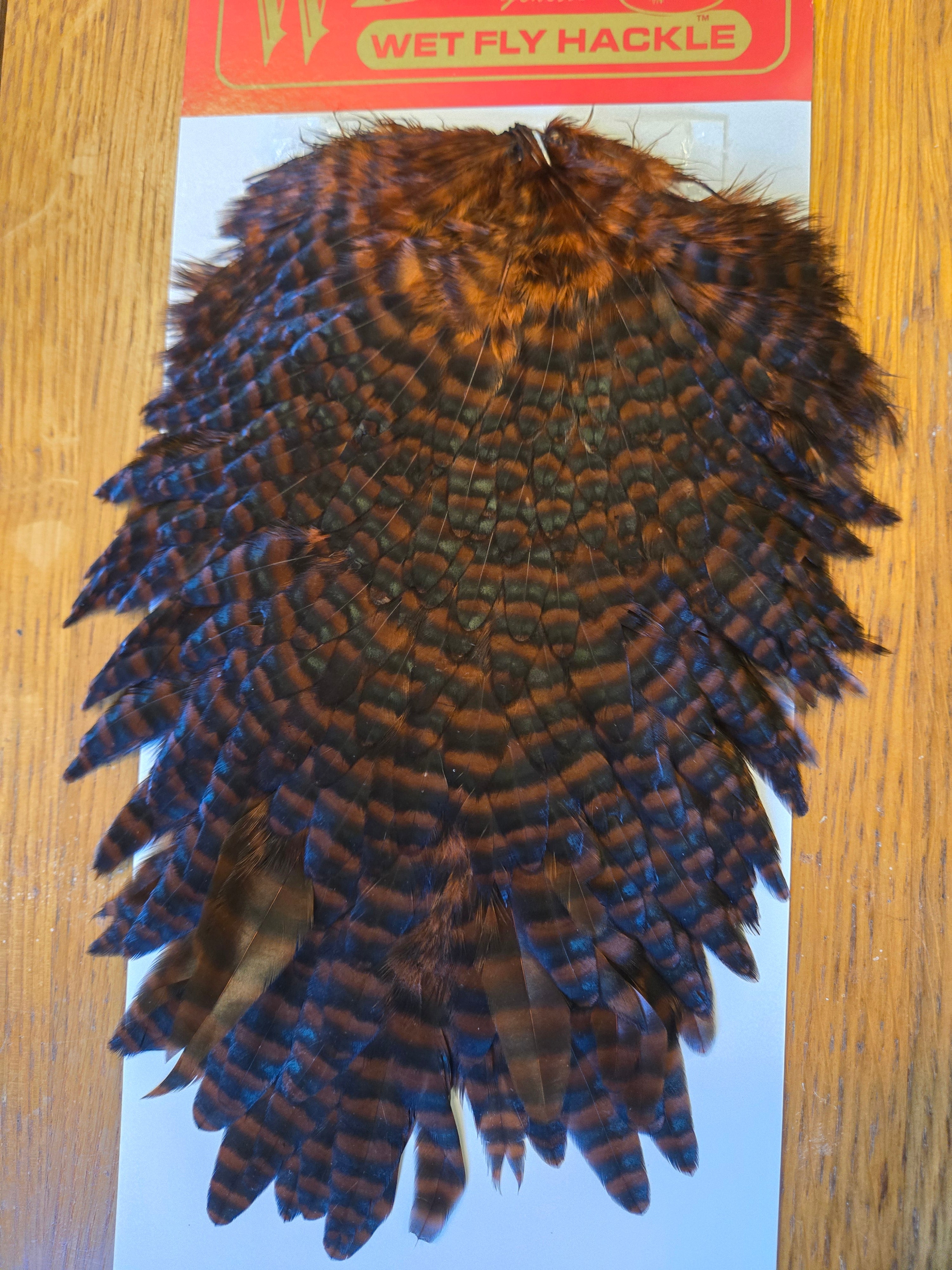 Whiting Wet Fly Hackle - Hen Saddle Grizzly Dyed Coachman Brown (7)